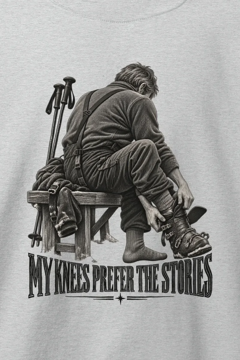 "Benchside Ski Boot" Heavy Blend Unisex Crewneck Sweatshirt - the graphic up close