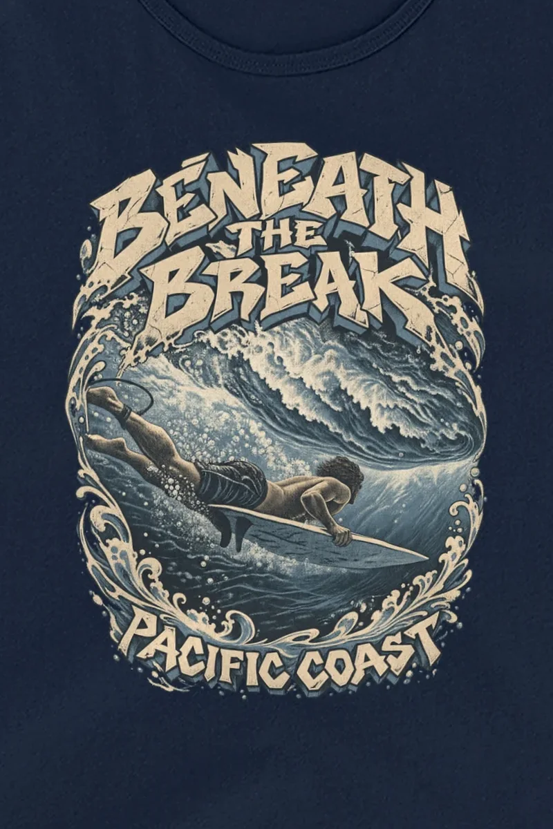 "Beneath the Break Pacific Coast" Unisex Jersey Tank - the graphic up close