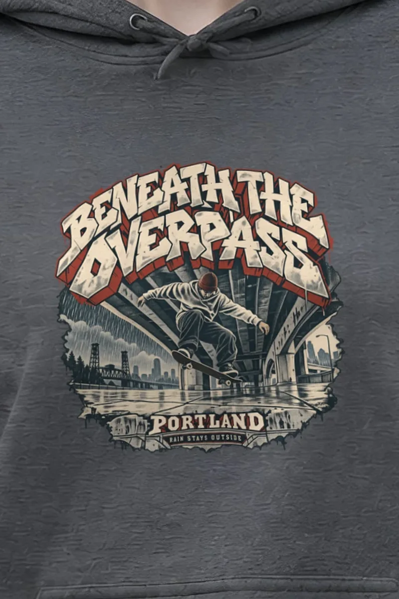 "Beneath the Overpass" Heavy Blend Unisex Pullover Hoodie - the graphic up close