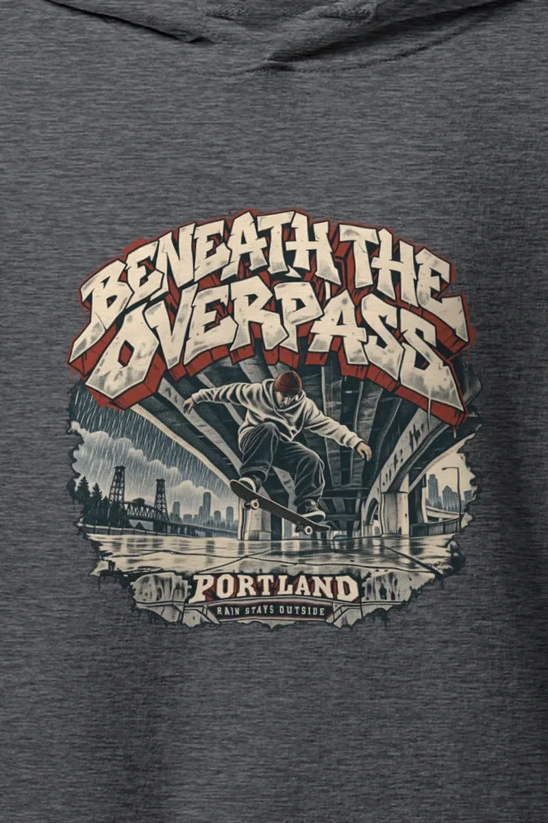 "Beneath the Overpass" Heavy Blend Unisex Pullover Hoodie - the graphic up close