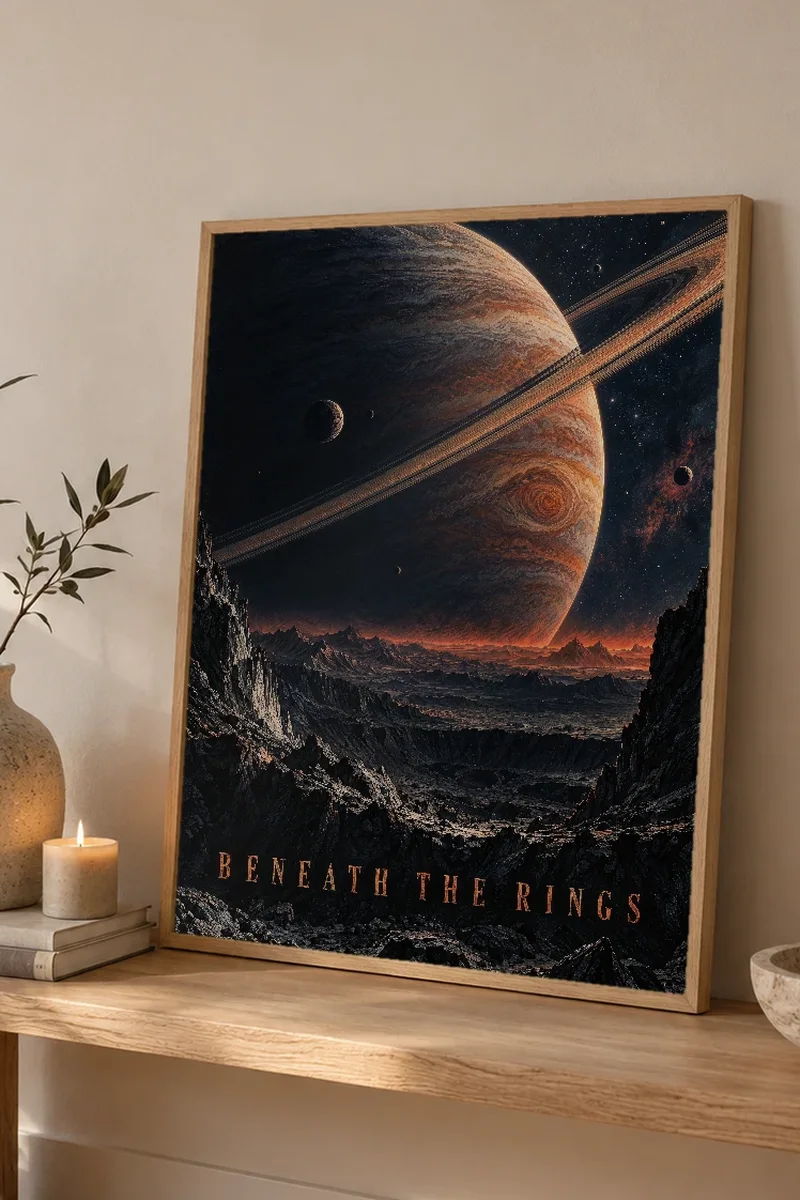 "Beneath the Rings" Premium Wooden Framed Poster - the graphic up close