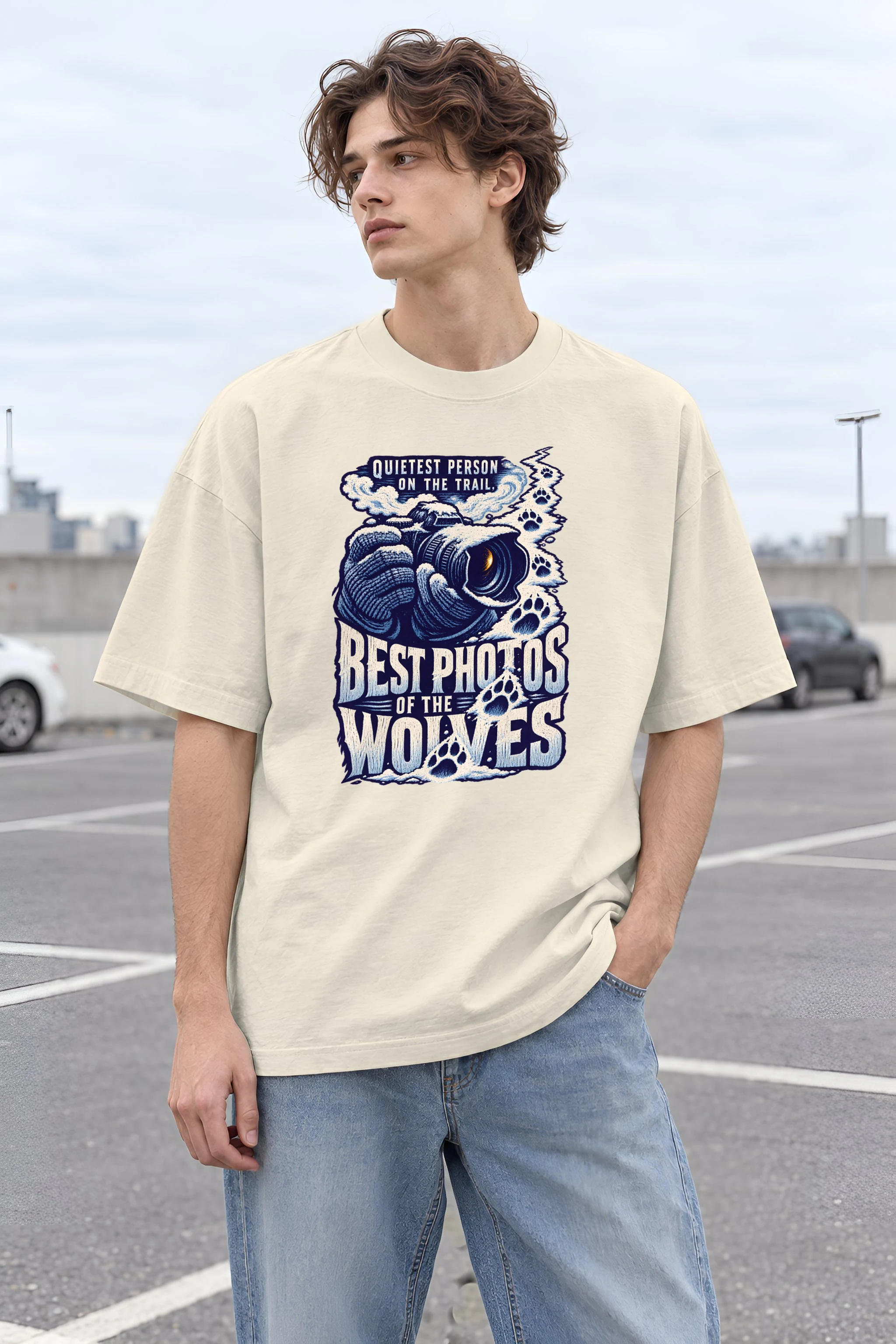 "Best Photos of the Wolves" Unisex Oversized Heavyweight Crewneck T-Shirt