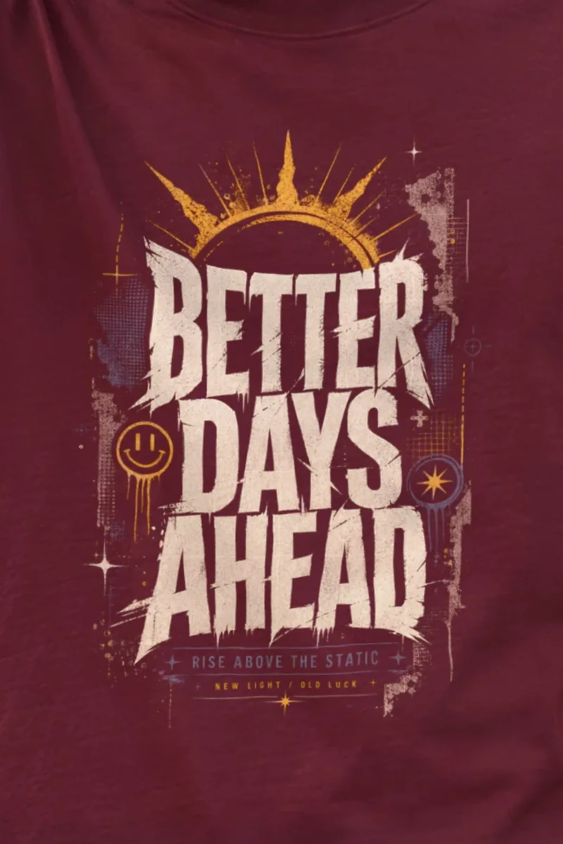 "Better Days Ahead" Heavyweight Unisex Crewneck T-shirt - the graphic up close