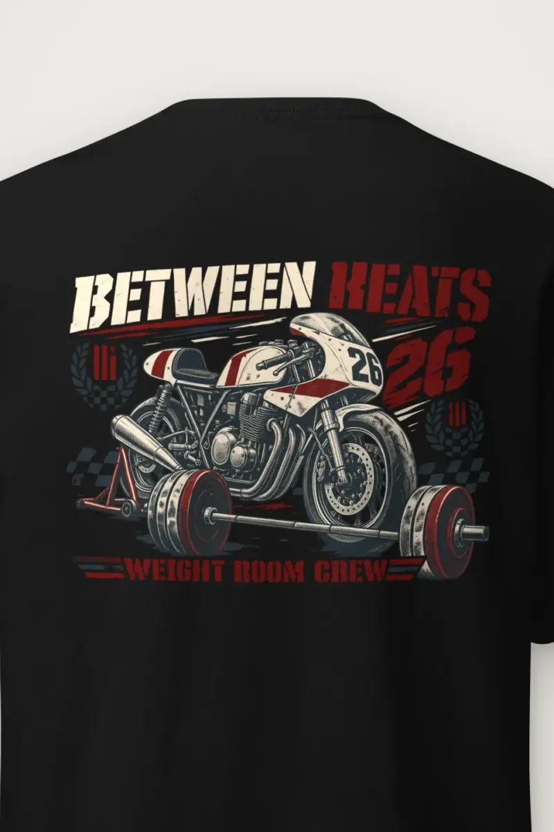 "Between Heats Weight Room Crew" Heavyweight Unisex Crewneck T-shirt - the graphic up close