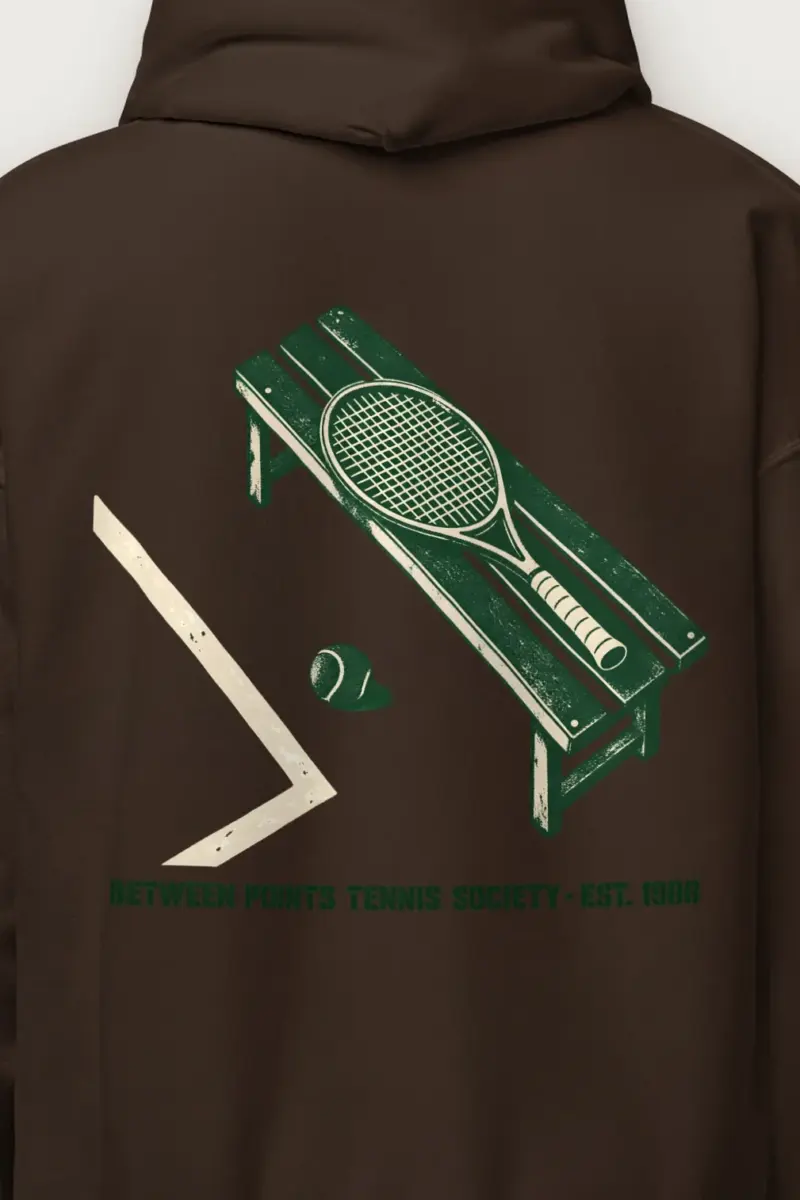 "Between Points Tennis Society" Heavy Blend Unisex Pullover Hoodie - the graphic up close