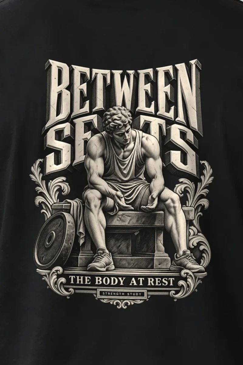 "Between Sets" Heavyweight Unisex Crewneck T-shirt - the graphic up close