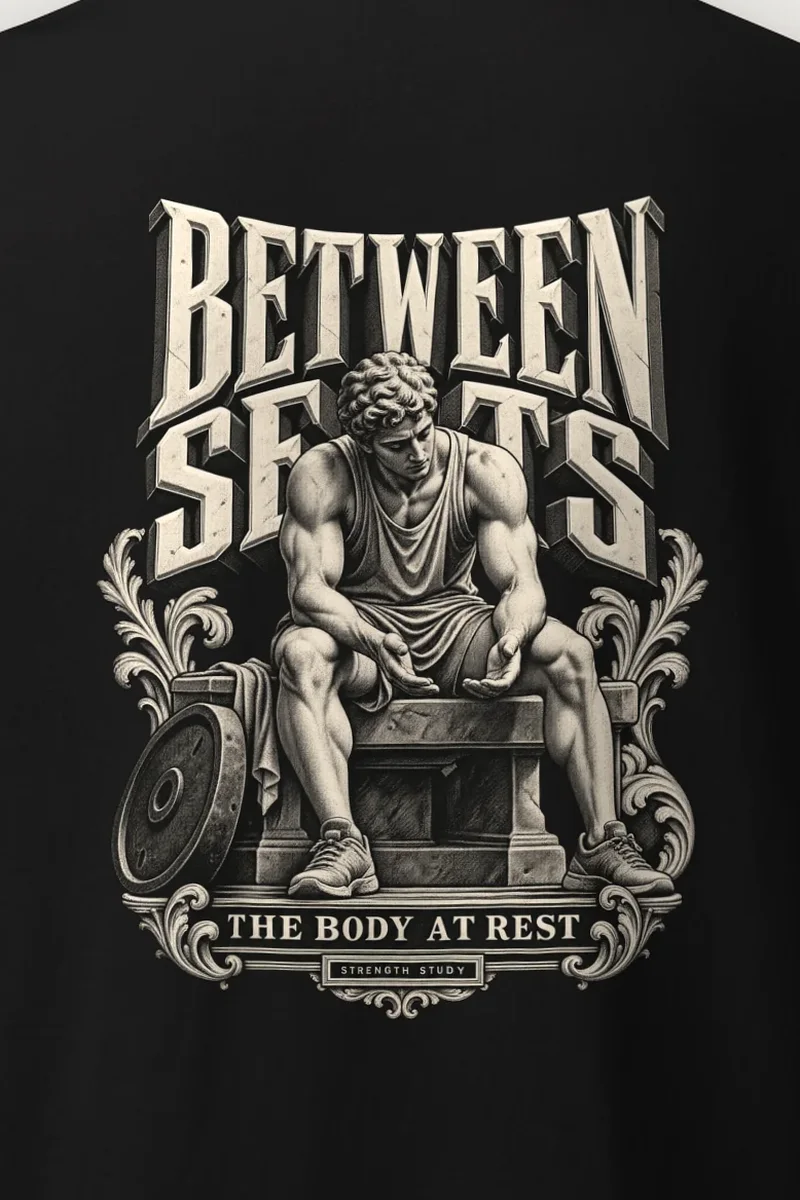 "Between Sets" Heavyweight Unisex Crewneck T-shirt - the graphic up close