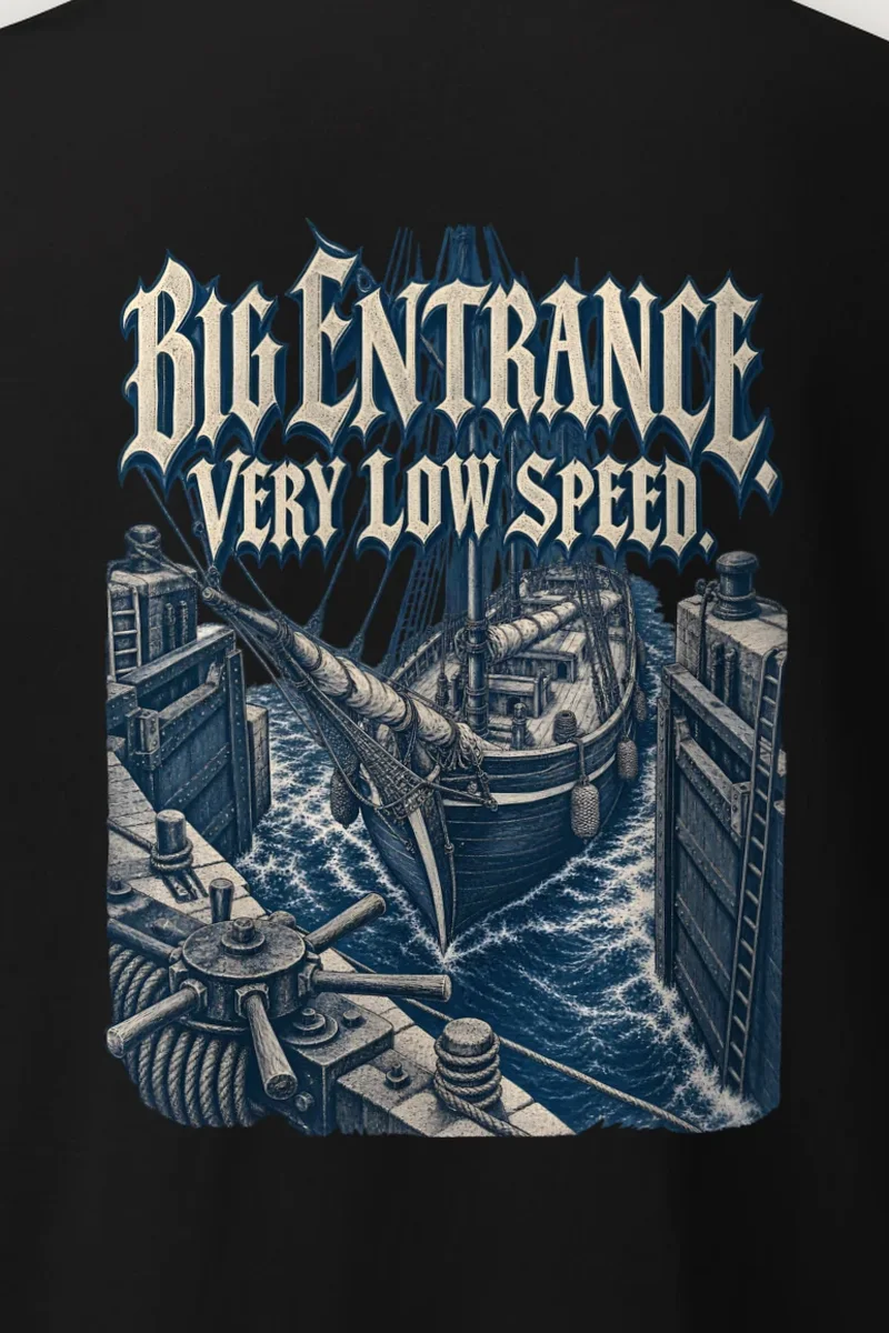 "Big Entrance Very Low Speed" Heavyweight Unisex Crewneck T-shirt - the graphic up close