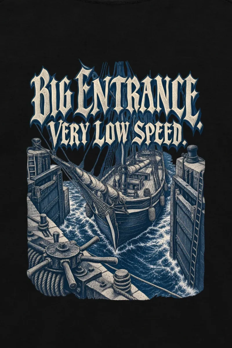 "Big Entrance Very Low Speed" Unisex Longsleeve T-shirt - the graphic up close