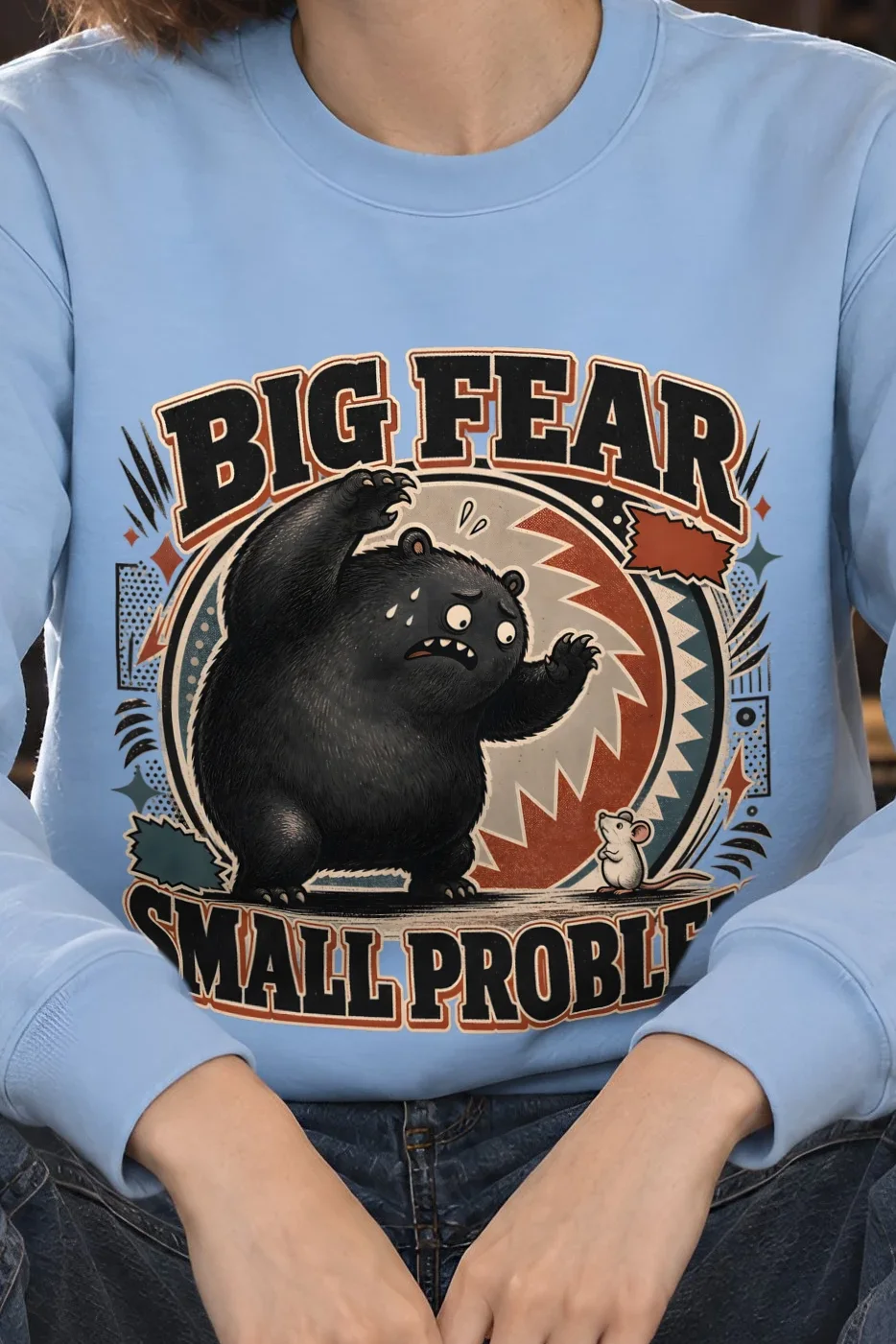 "Big Fear Small Problem" 1 Crewneck Sweatshirt - the graphic up close