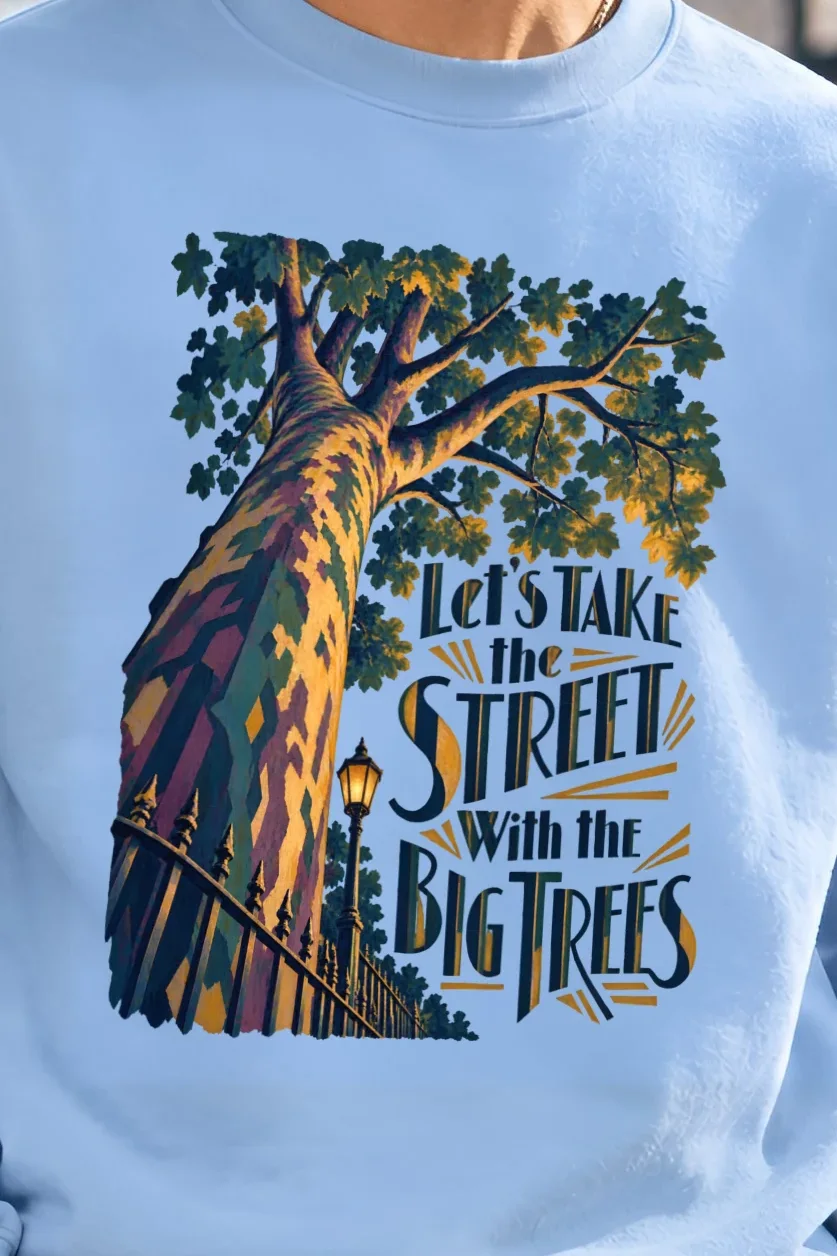 "Big Tree Street" Heavy Blend Unisex Crewneck Sweatshirt - the graphic up close