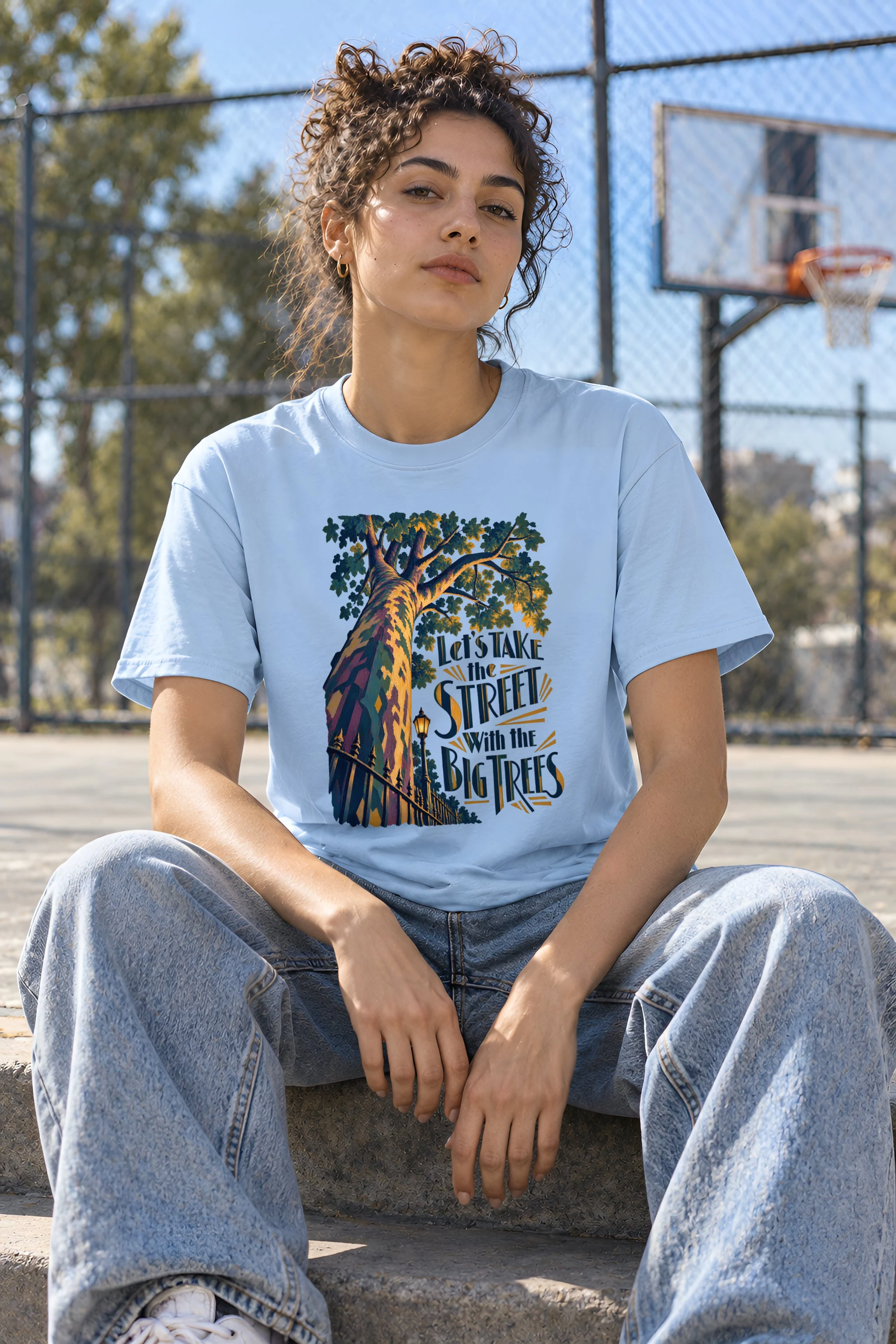 "Big Trees Street" Heavyweight Unisex Crewneck T-shirt
