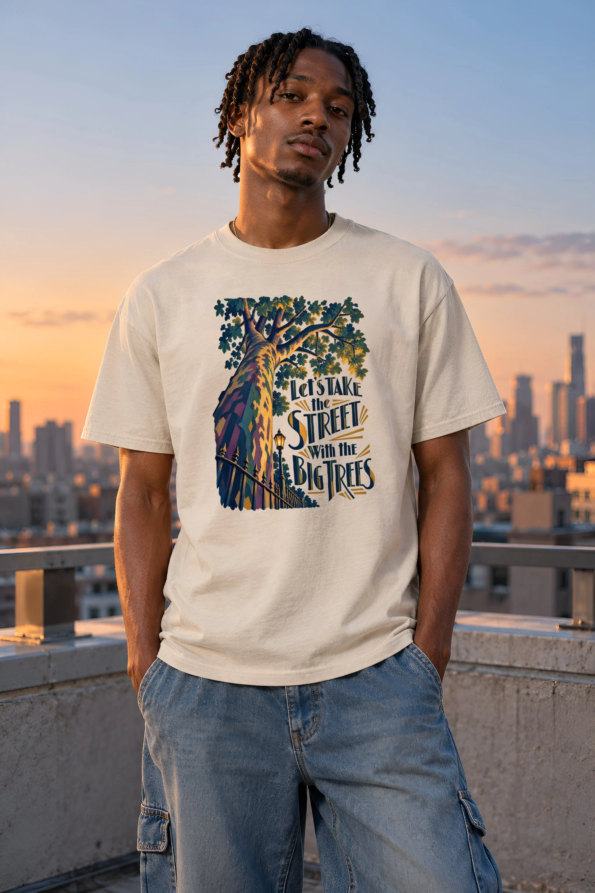 "Big Trees Street" Heavyweight Unisex Crewneck T-shirt