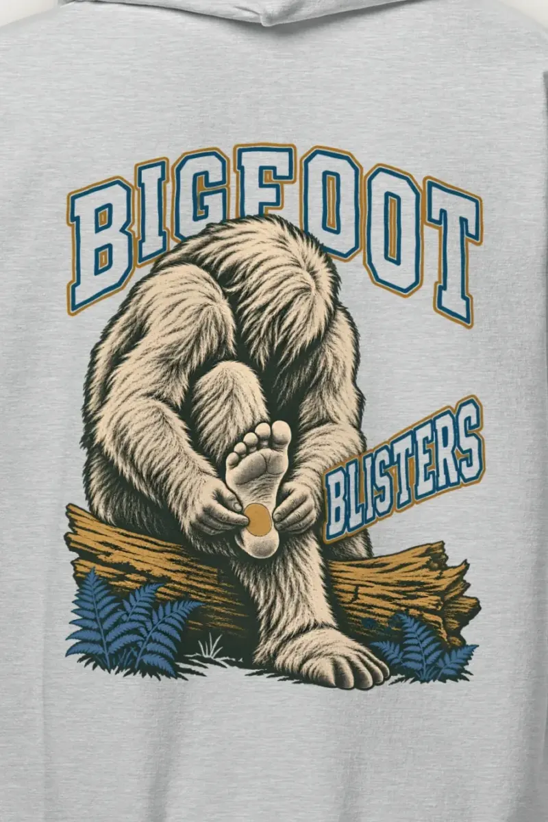 "Bigfoot Blisters" Heavy Blend Unisex Pullover Hoodie - the graphic up close