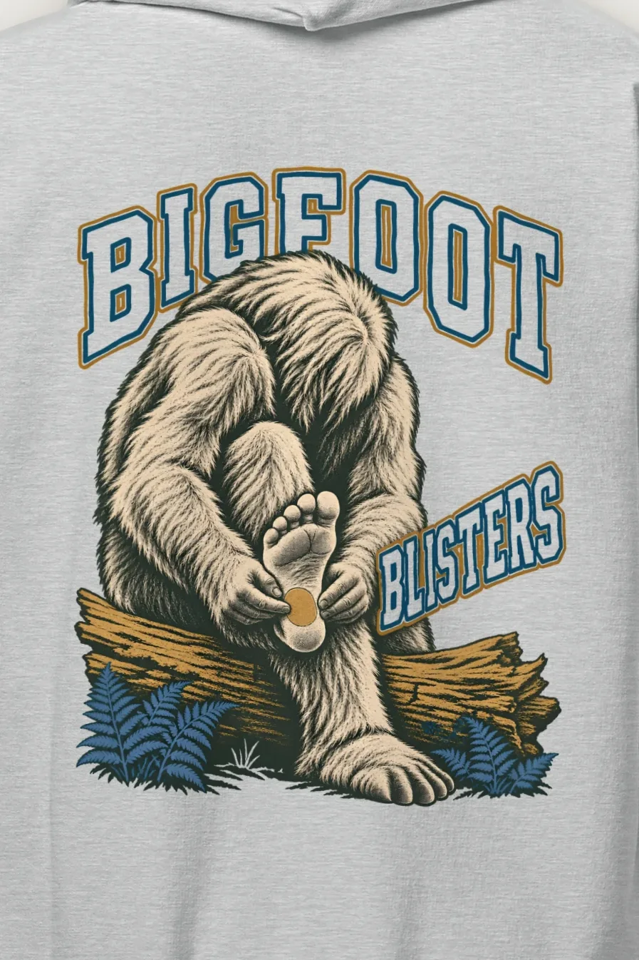 "Bigfoot Blisters" Heavy Blend Unisex Pullover Hoodie - the graphic up close