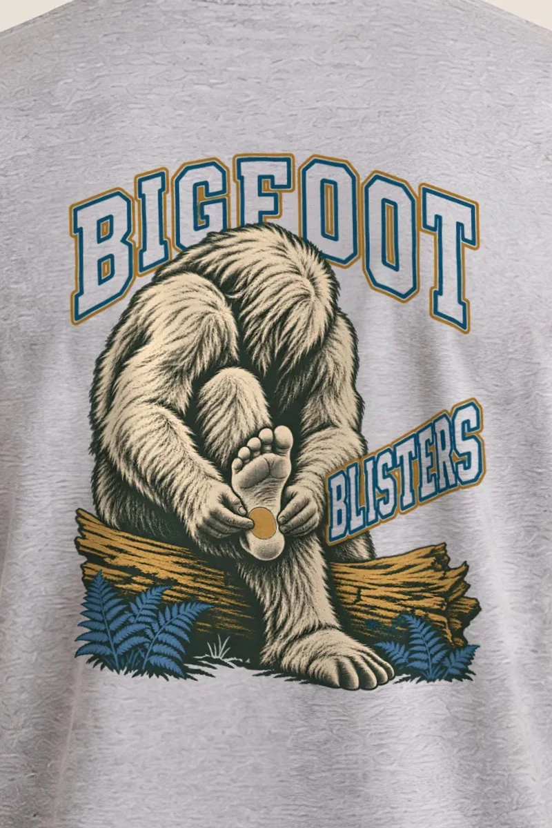 "Bigfoot Blisters" Heavyweight Unisex Crewneck T-shirt - the graphic up close