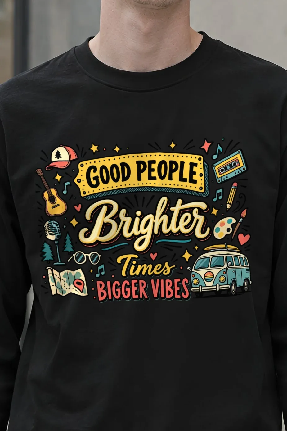 "Bigger Vibes" Unisex Longsleeve T-shirt - the graphic up close