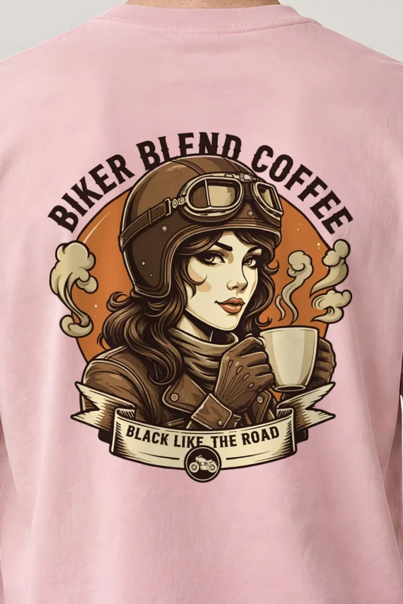 "Biker Blend Coffee" Heavyweight Unisex Crewneck T-shirt - the graphic up close