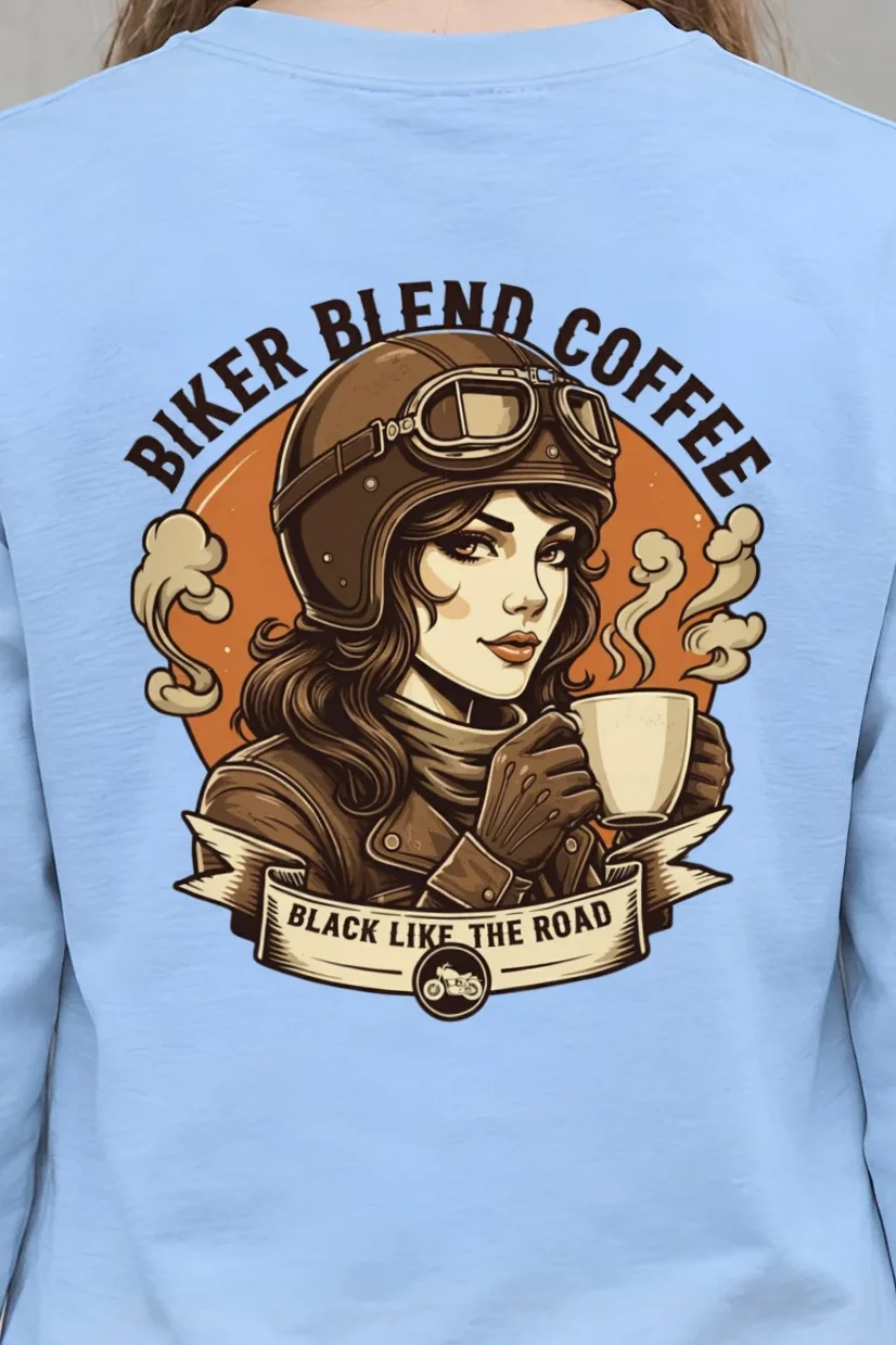 "Biker Blend Coffee" Unisex Longsleeve T-shirt - the graphic up close