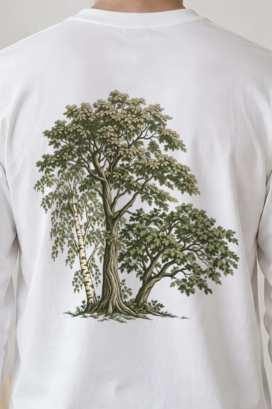 "Birch Grove Study" Unisex Longsleeve T-shirt - the graphic up close