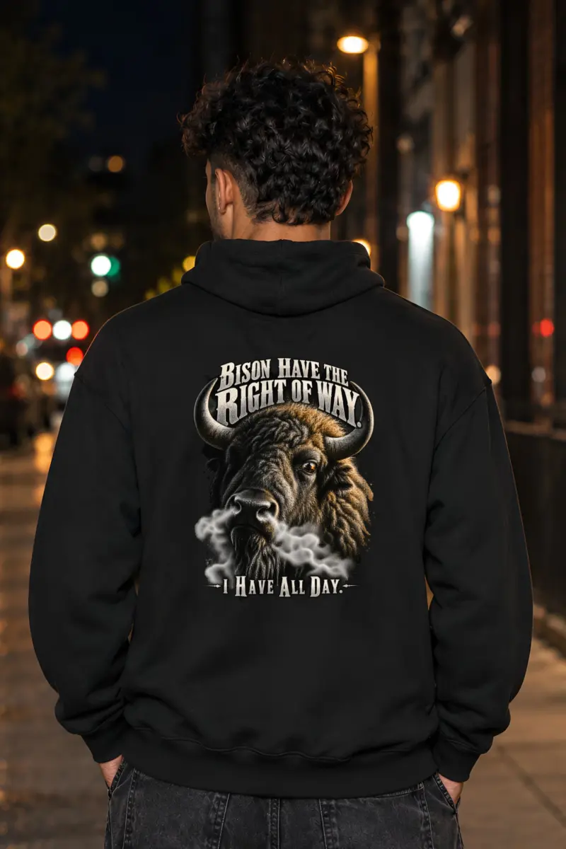 “Bison Have the Right of Way” Heavy Blend Unisex Pullover Hoodie