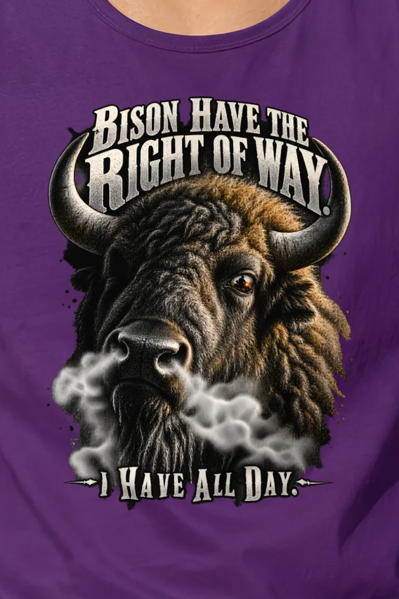 "Bison Right Of Way" Unisex Jersey Tank - the graphic up close