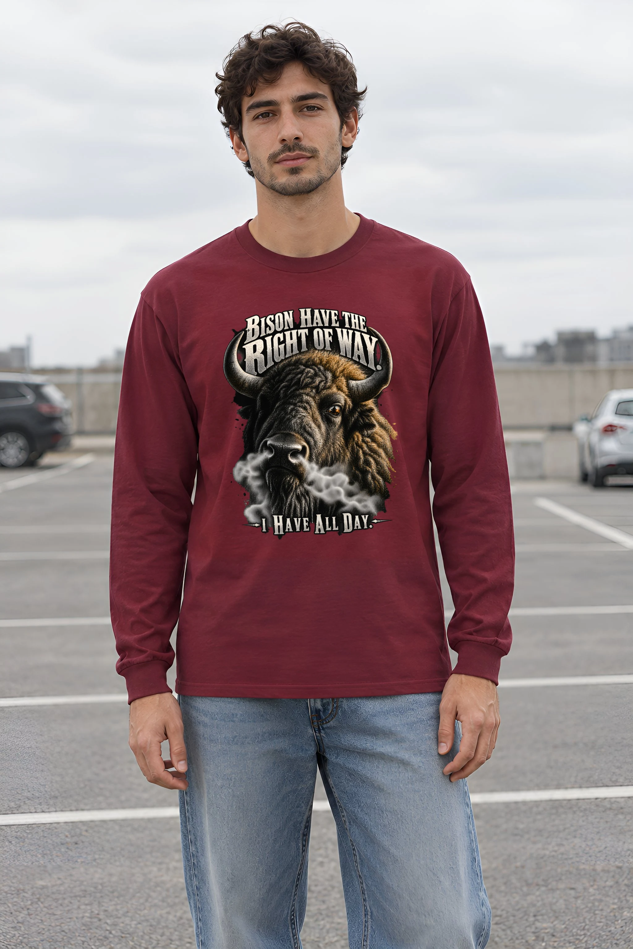 "Bison Right Of Way" Unisex Longsleeve T-shirt