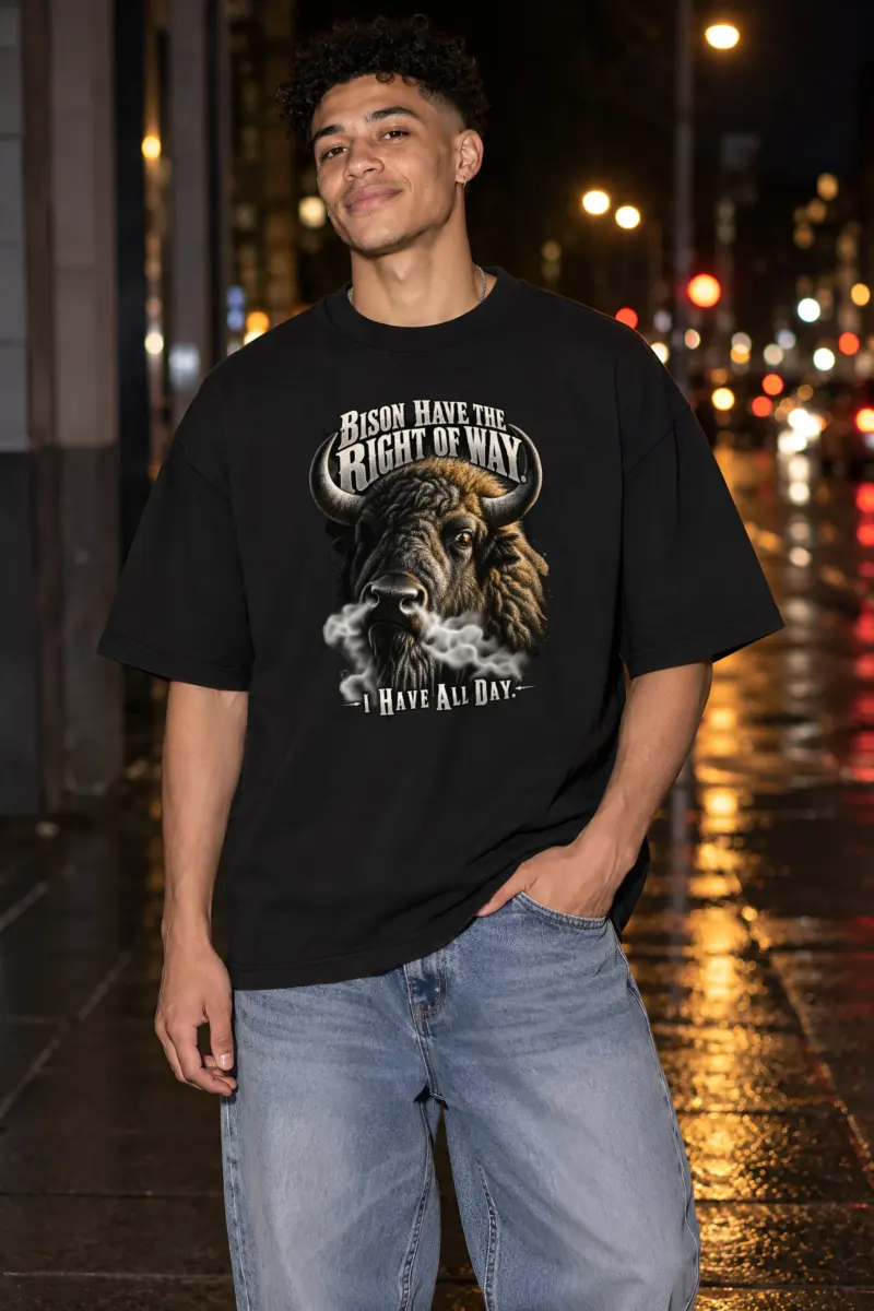 "Bison Right of Way" Unisex Oversized Heavyweight Crewneck T-Shirt