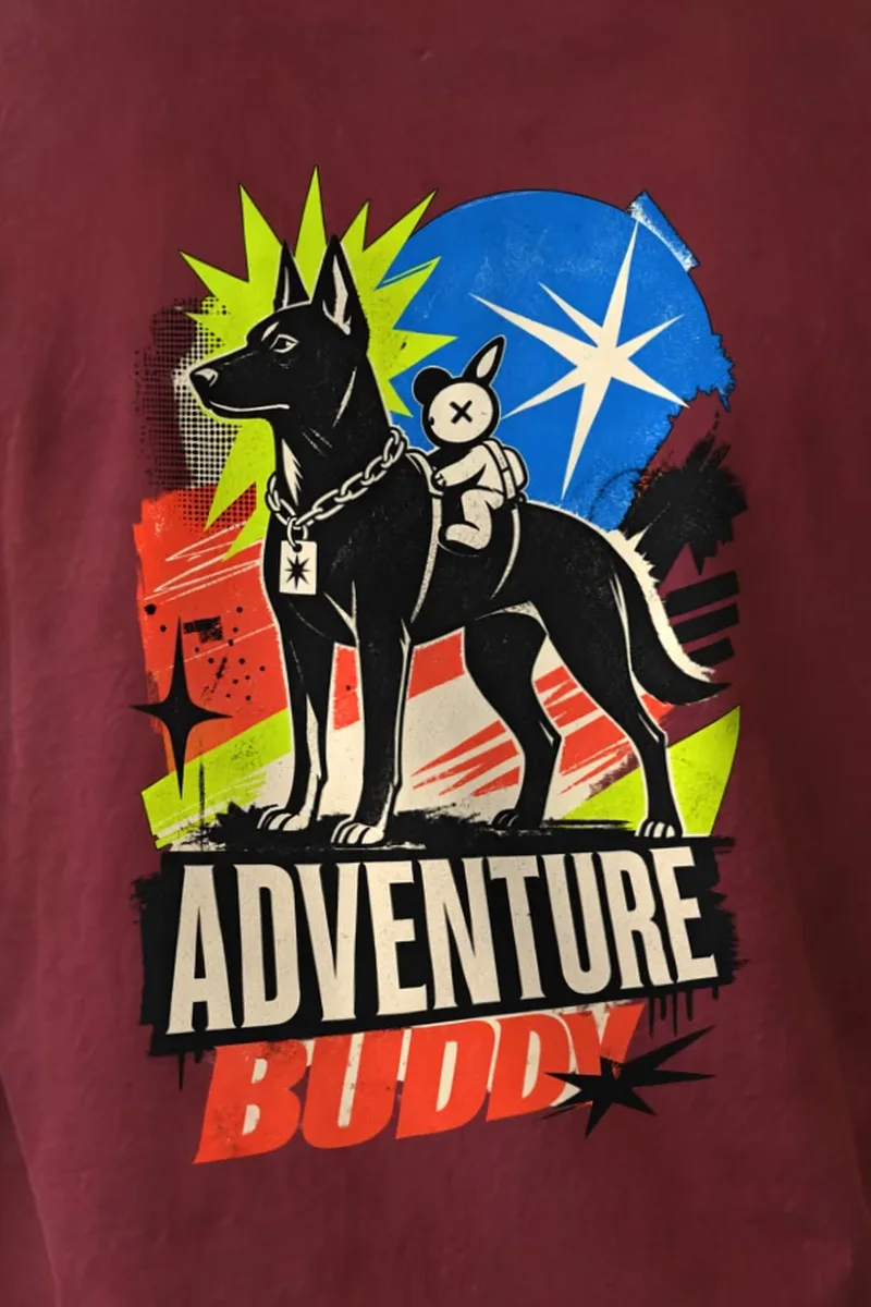 "Black Dog With Rabbit" Unisex Longsleeve T-shirt - the graphic up close
