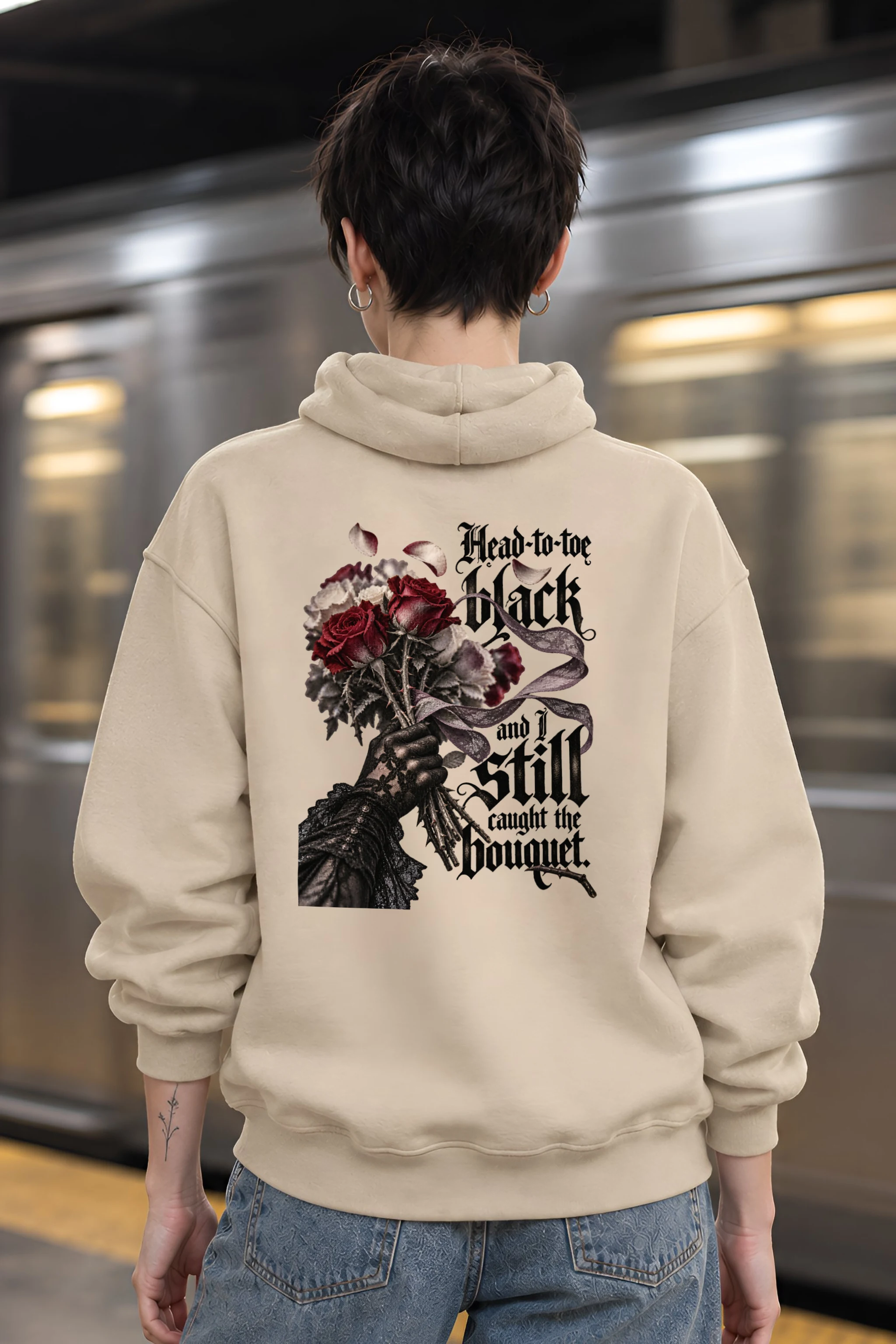 "Black Lace Bouquet" Unisex Pullover Hoodie