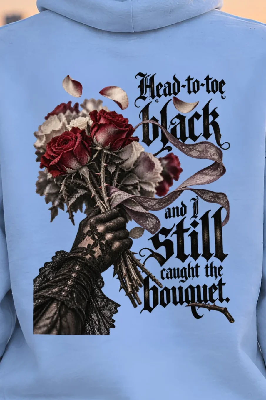 "Black Lace Bouquet" Unisex Pullover Hoodie - the graphic up close