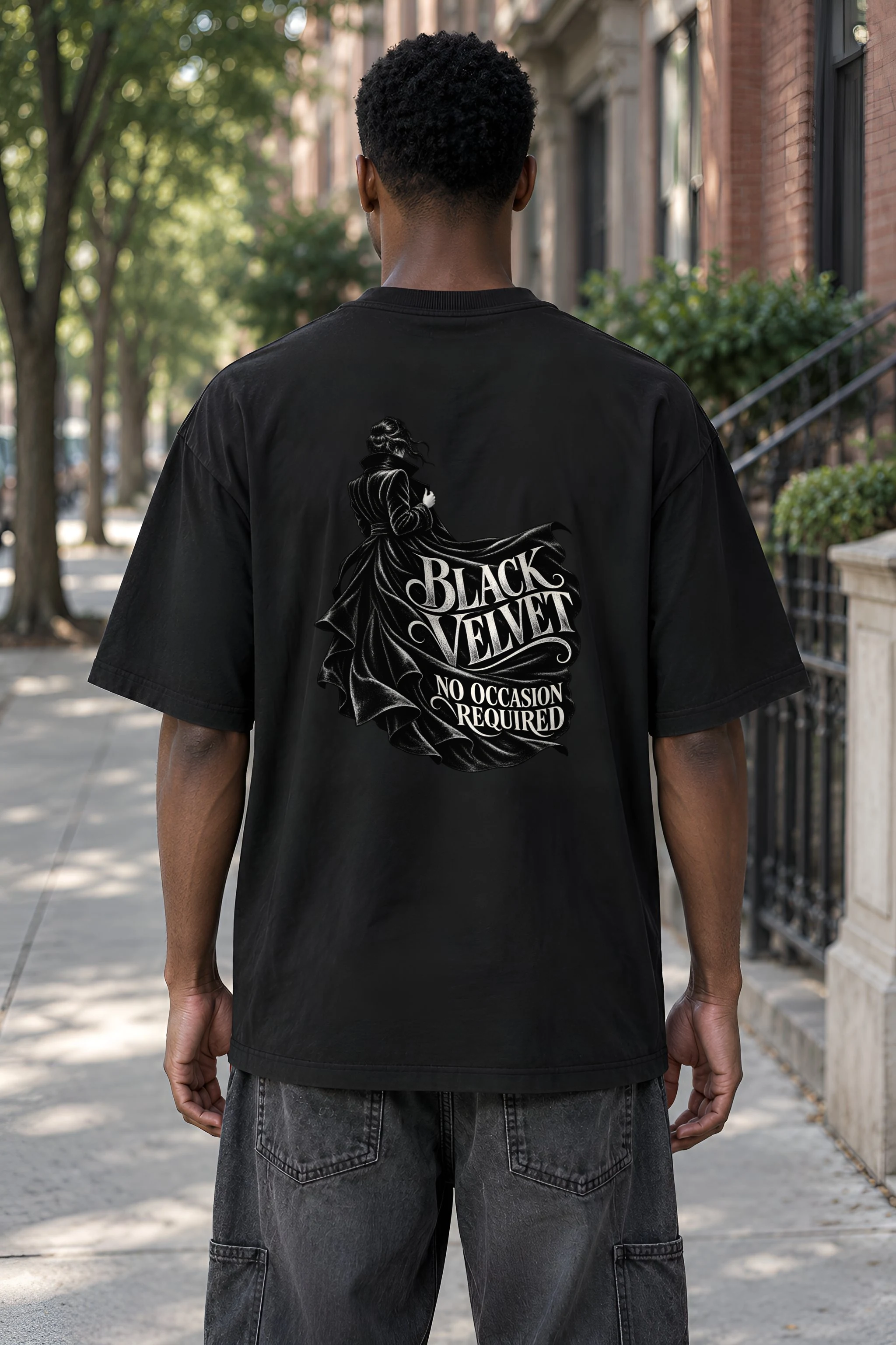 "Black Velvet No Occasion Required" Men's Oversized Heavyweight Crewneck T-Shirt