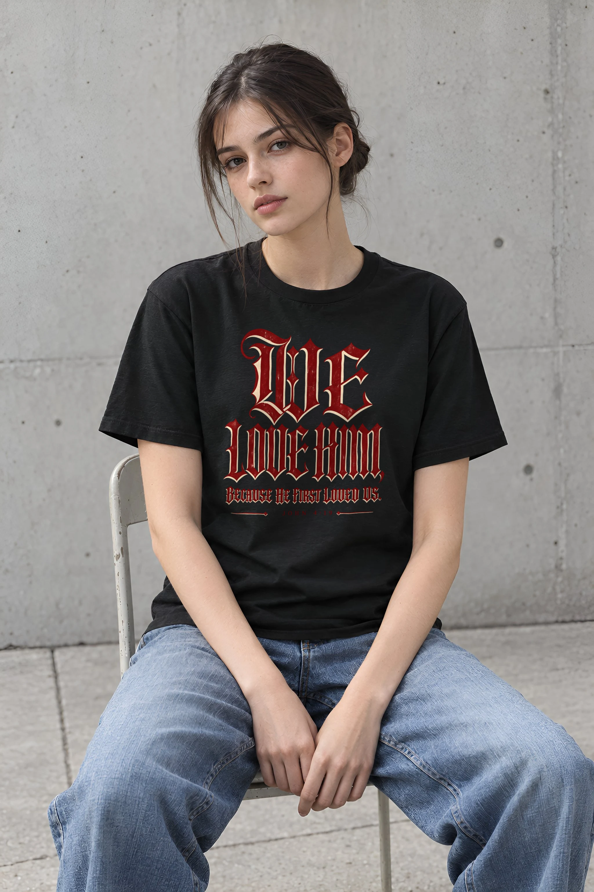 "Blackletter We Love Him" Heavyweight Unisex Crewneck T-shirt