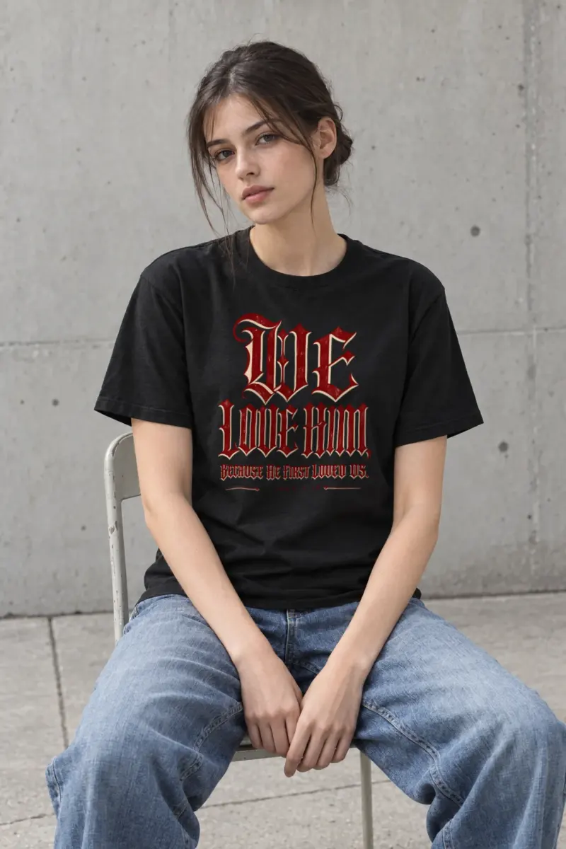 "Blackletter We Love Him" Heavyweight Unisex Crewneck T-shirt