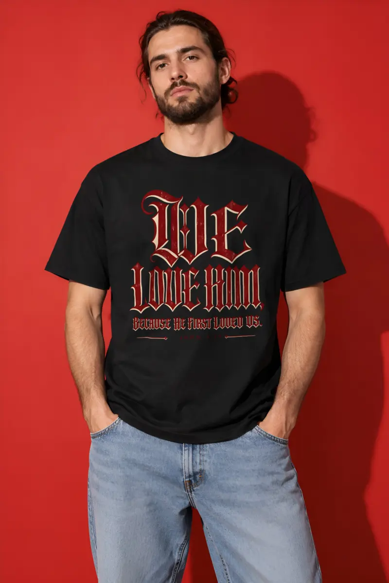 "Blackletter We Love Him" Heavyweight Unisex Crewneck T-shirt