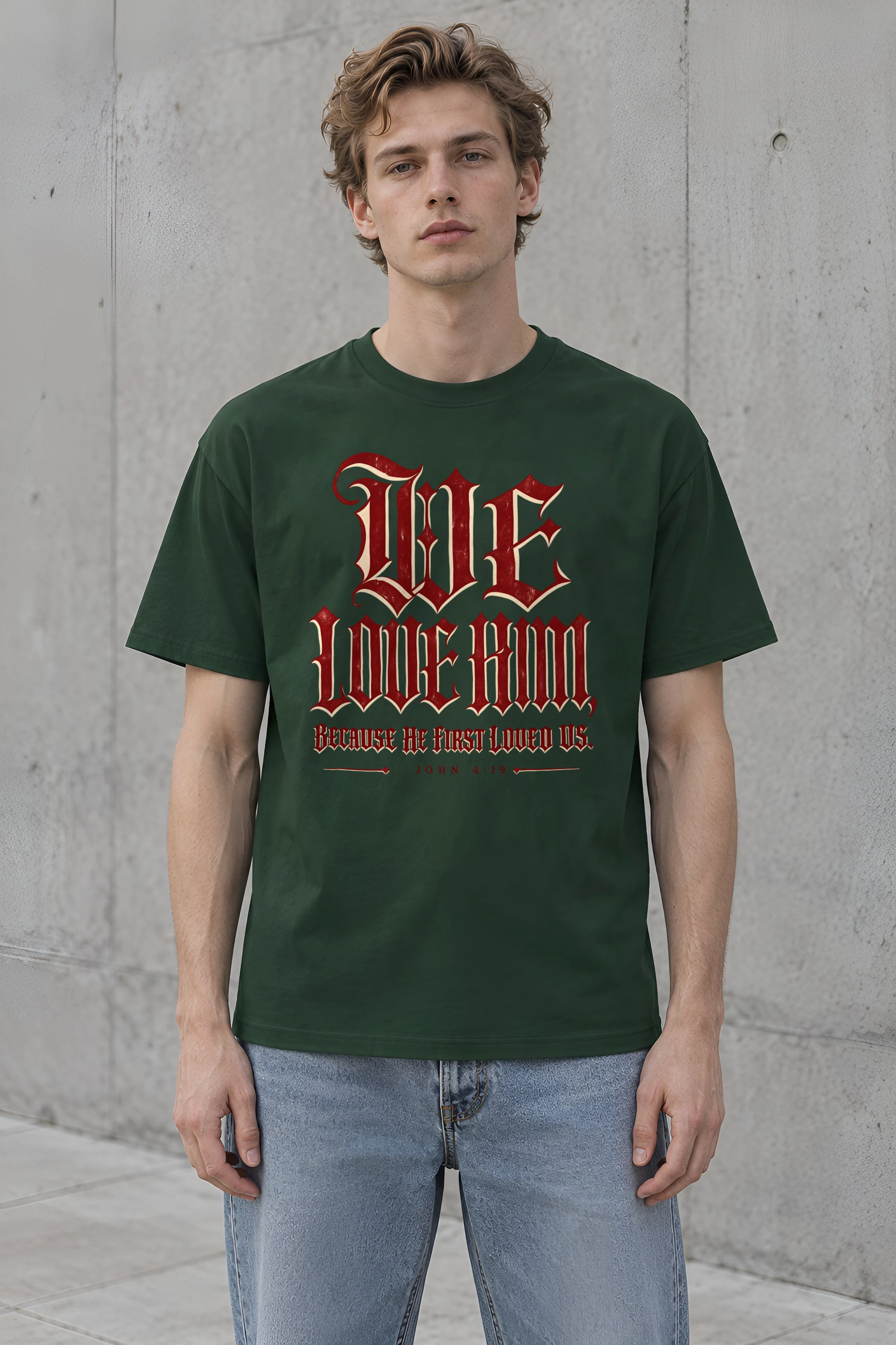 "Blackletter We Love Him" Heavyweight Unisex Crewneck T-shirt