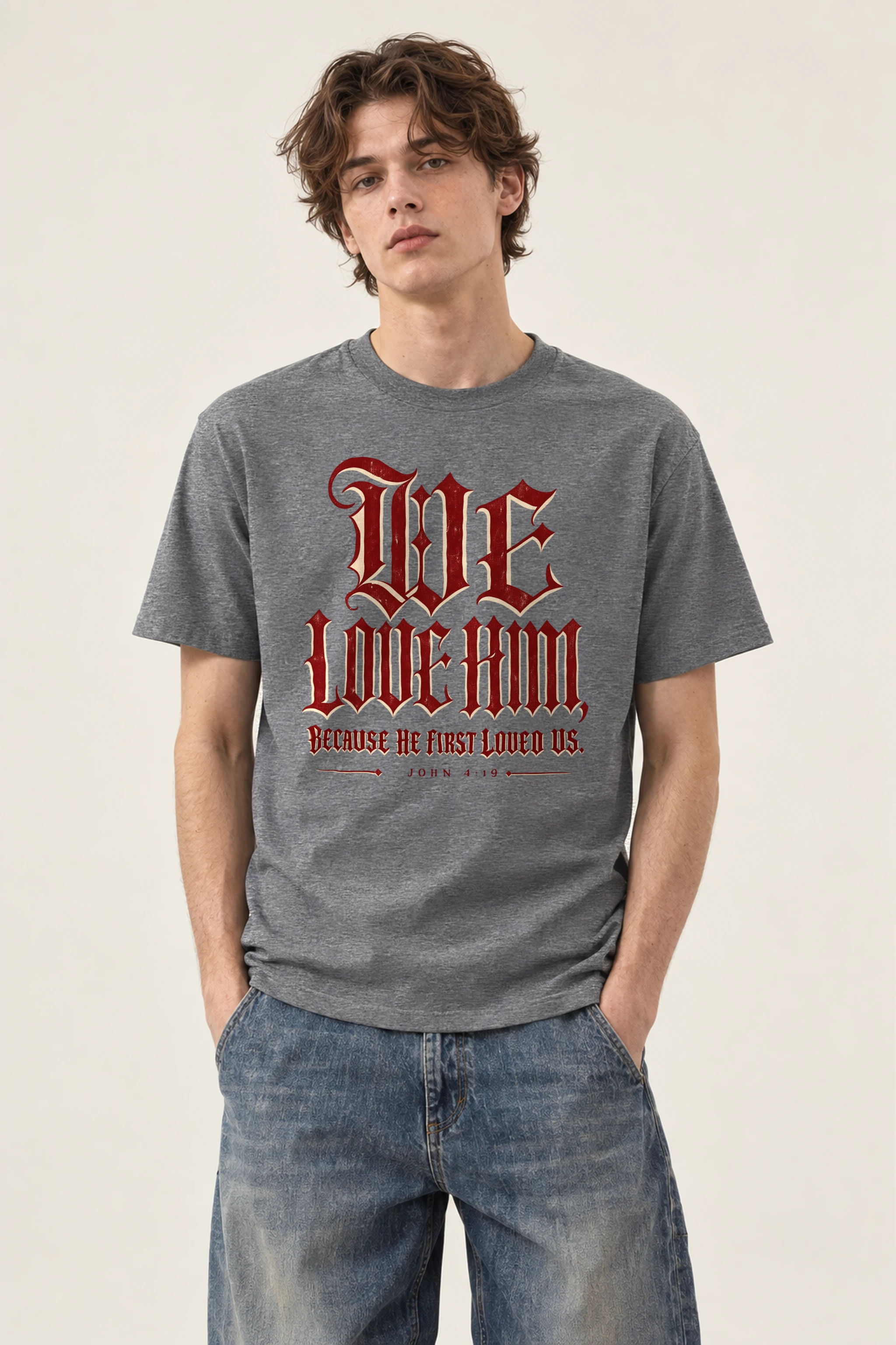 "Blackletter We Love Him" Heavyweight Unisex Crewneck T-shirt