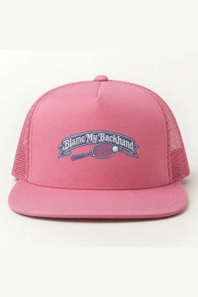 "Blame My Backhand" 5 Panel Trucker Cap · Embroidered