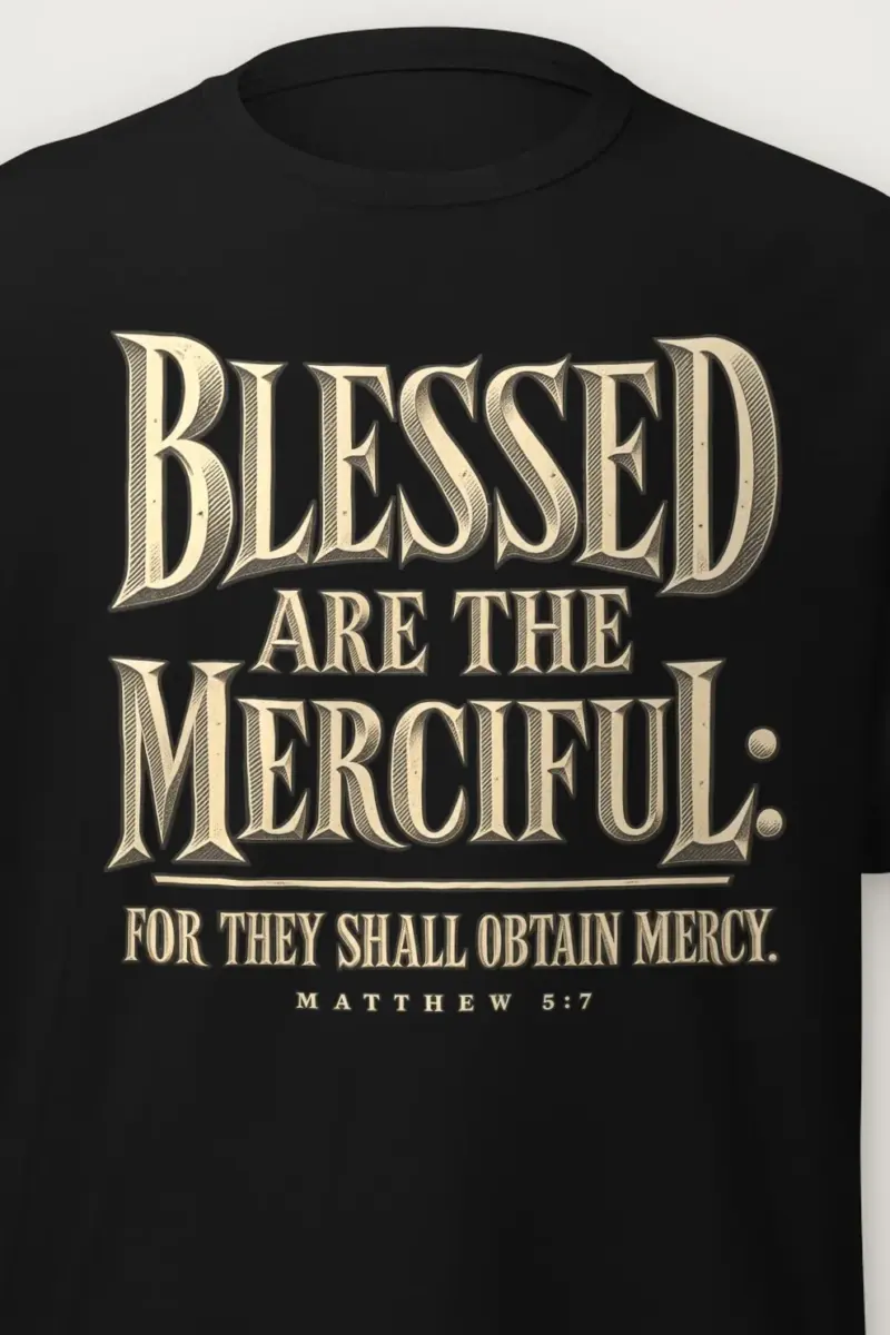 "Blessed Are The Merciful" Heavyweight Unisex Crewneck T-shirt - the graphic up close