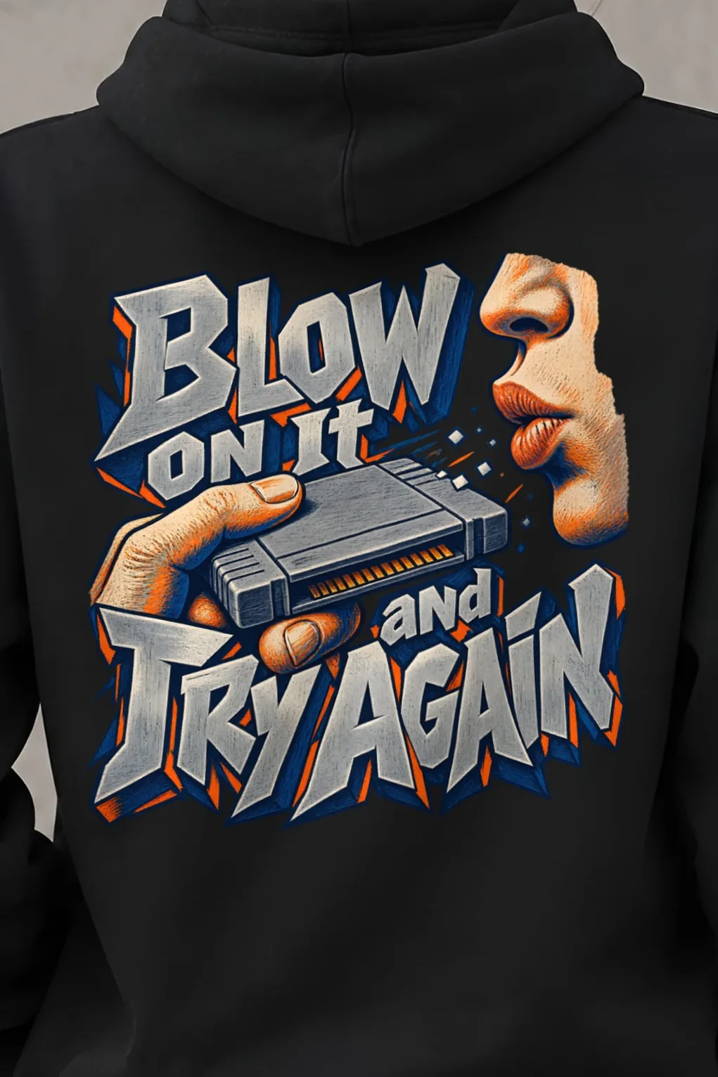 "Blow On It and Try Again" Heavy Blend Unisex Pullover Hoodie - the graphic up close