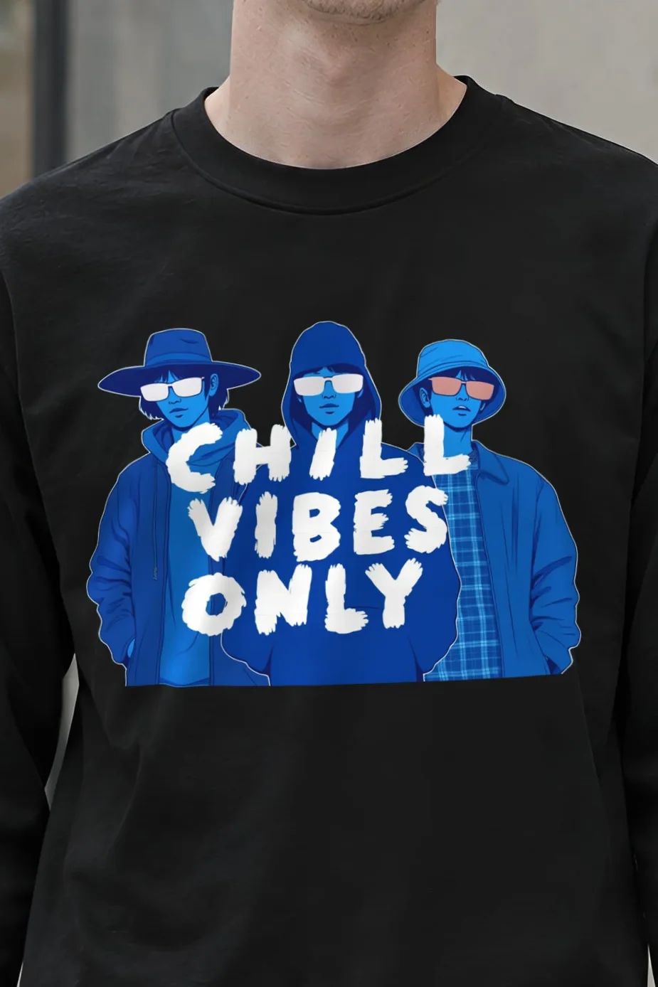 "Blue Shade Society" Unisex Longsleeve T-shirt - the graphic up close