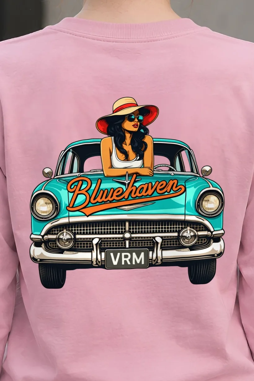 "Bluehaven Drive" Unisex Longsleeve T-shirt - the graphic up close