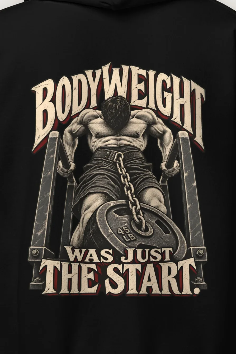 "Bodyweight Was Just the Start" Heavy Blend Unisex Pullover Hoodie - the graphic up close