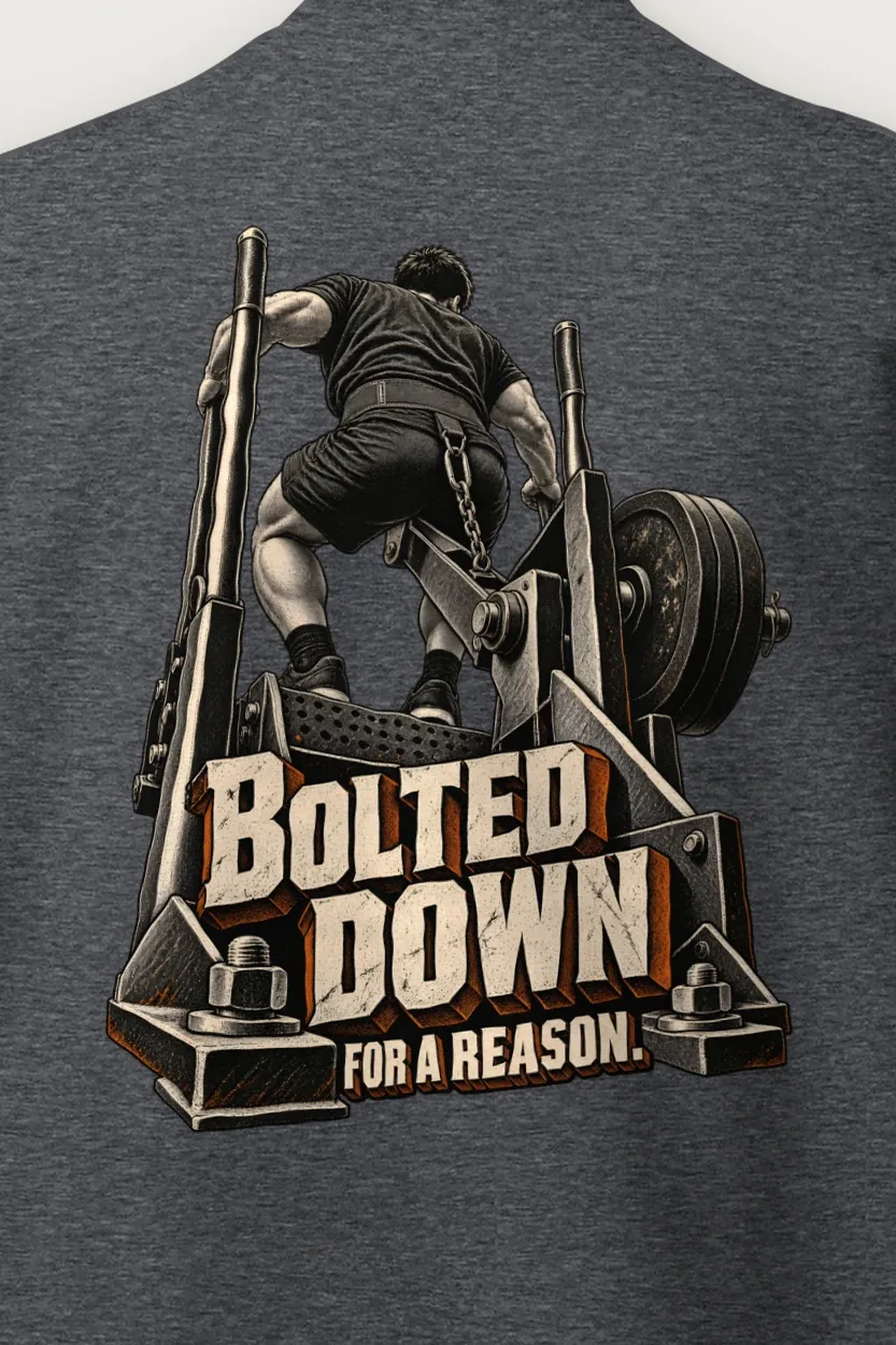 "Bolted Down for a Reason" Heavy Blend Unisex Crewneck Sweatshirt - the graphic up close