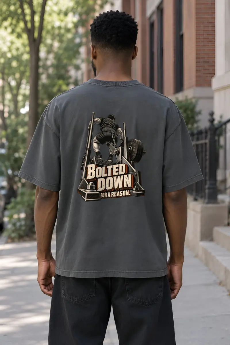 “Bolted Down for a Reason” Men’s Oversized Heavyweight Crewneck T-Shirt