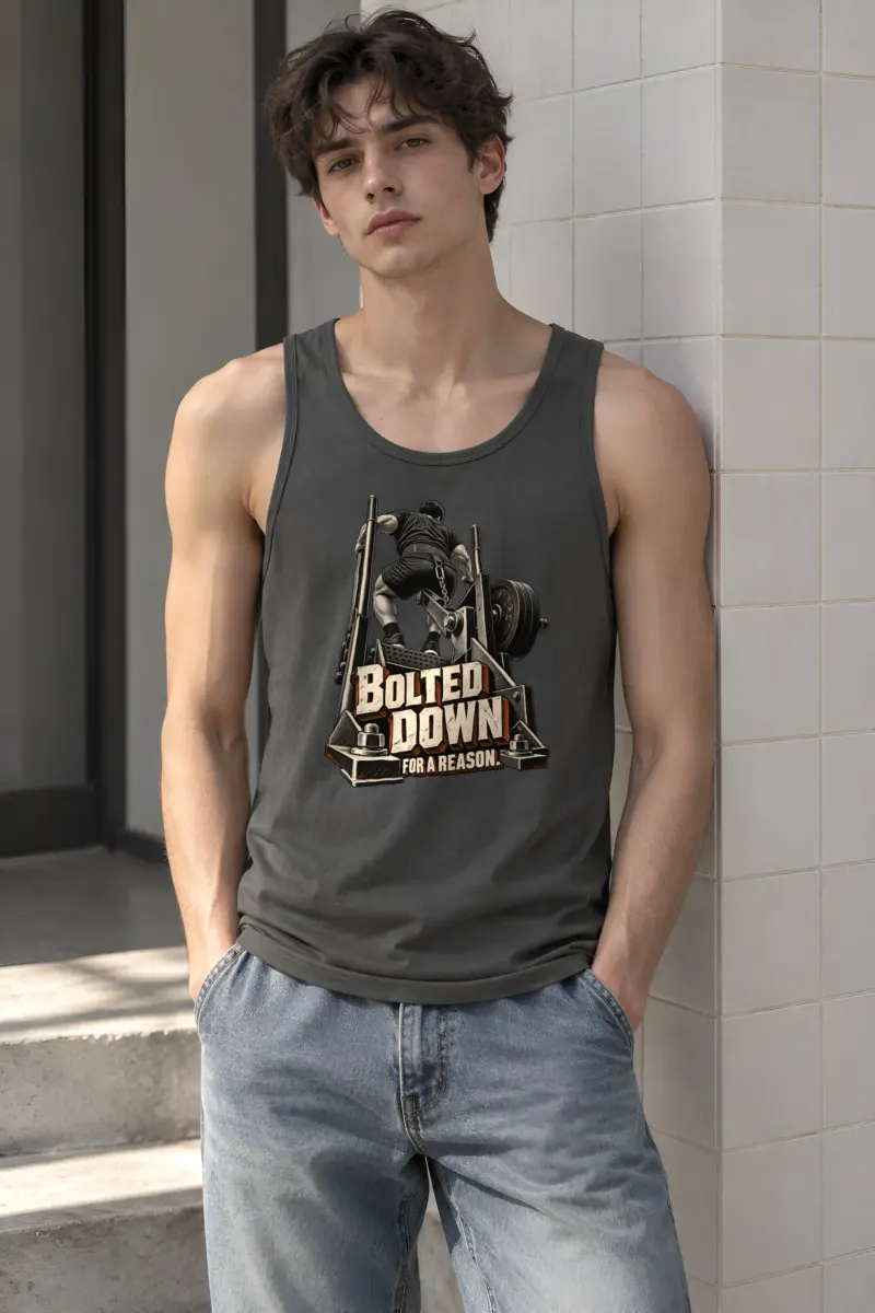 “Bolted Down for a Reason” Unisex Jersey Tank