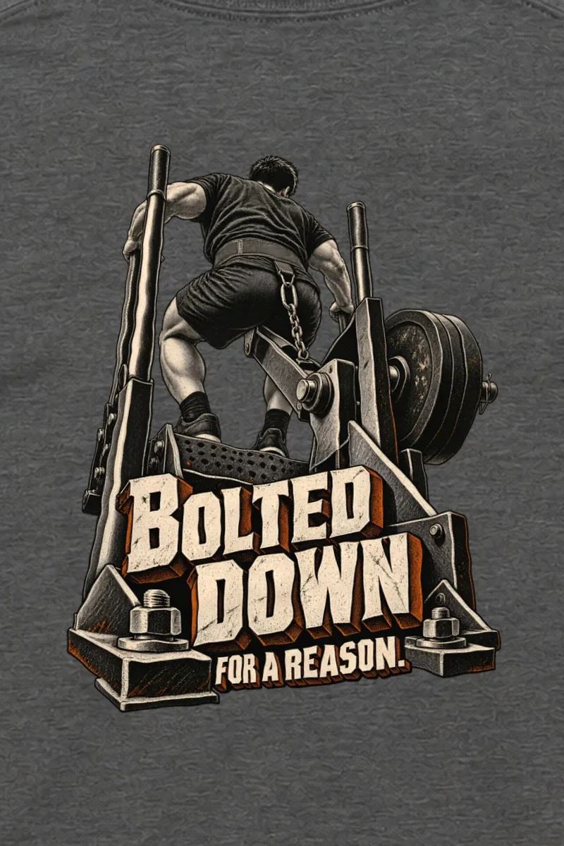 "Bolted Down for a Reason" Unisex Longsleeve T-shirt - the graphic up close