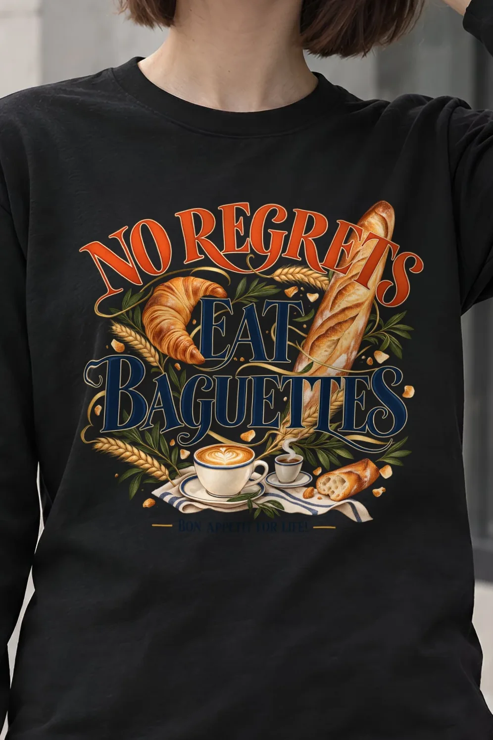 "Bon Appetit For Life" Unisex Longsleeve T-shirt - the graphic up close