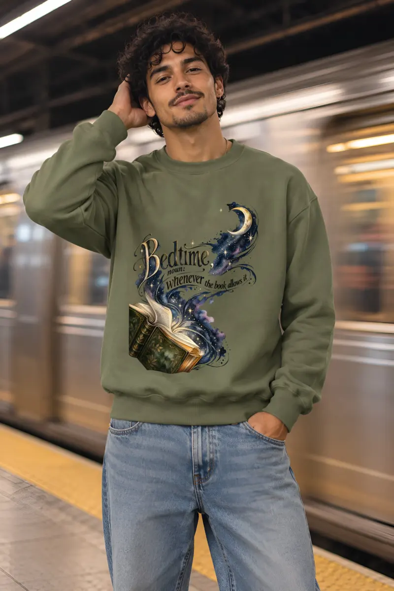 “Book And Crescent Moon” Unisex Crewneck Sweatshirt