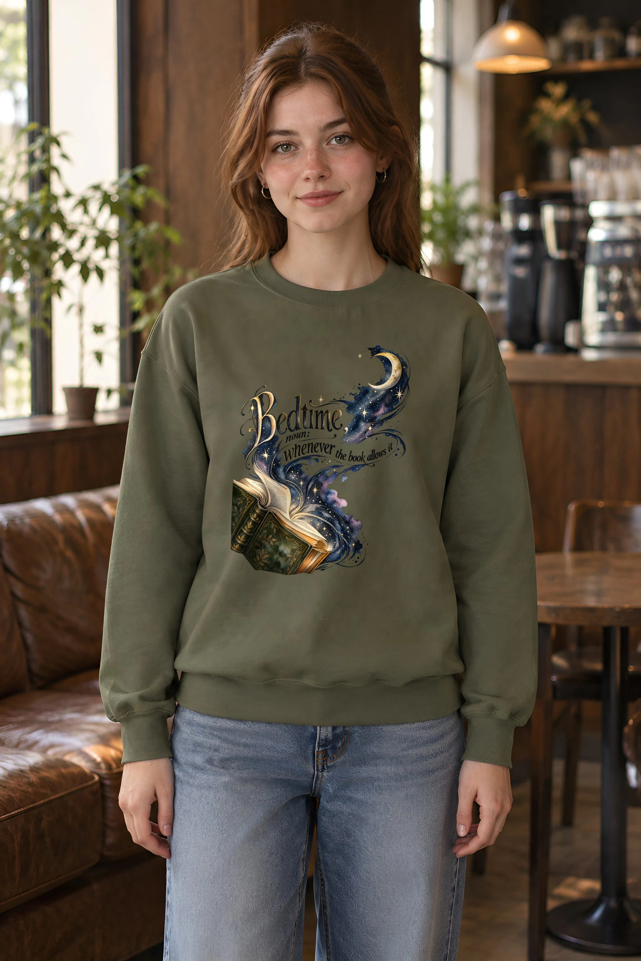 "Book And Crescent Moon" Heavy Blend Unisex Crewneck Sweatshirt
